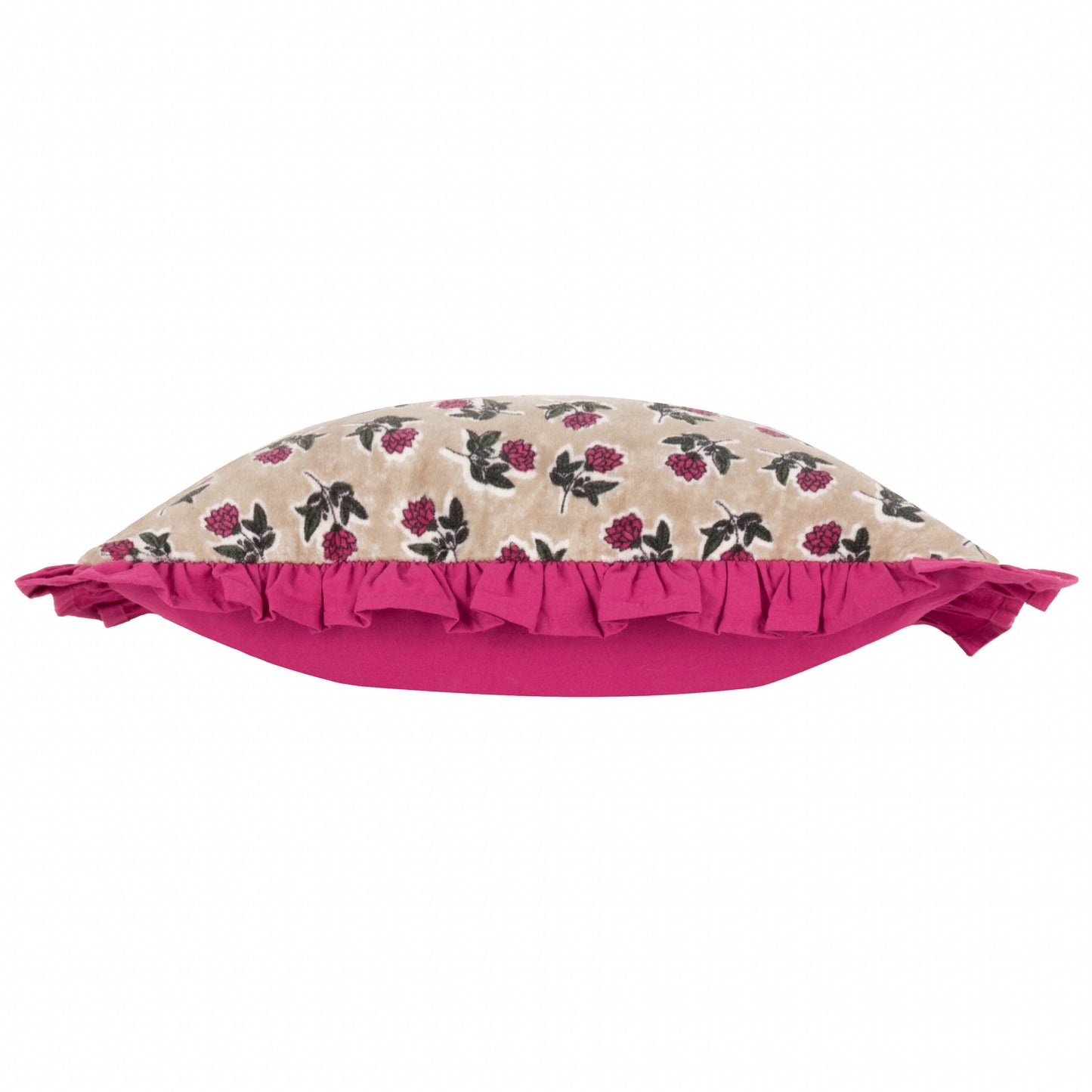 Floral velvet and pint ruffle Printed Cushion