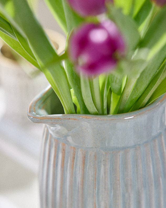 Ribbed Blue Pitcher Jug Vase