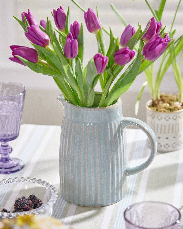 Ribbed Blue Pitcher Jug Vase