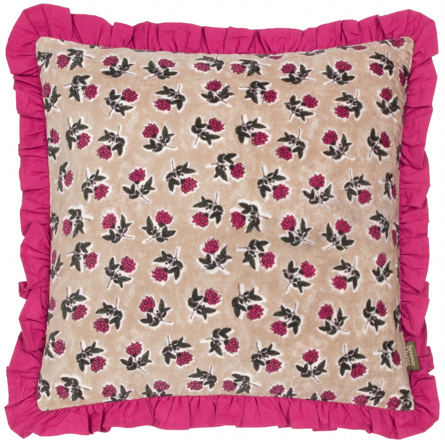Floral velvet and pint ruffle Printed Cushion