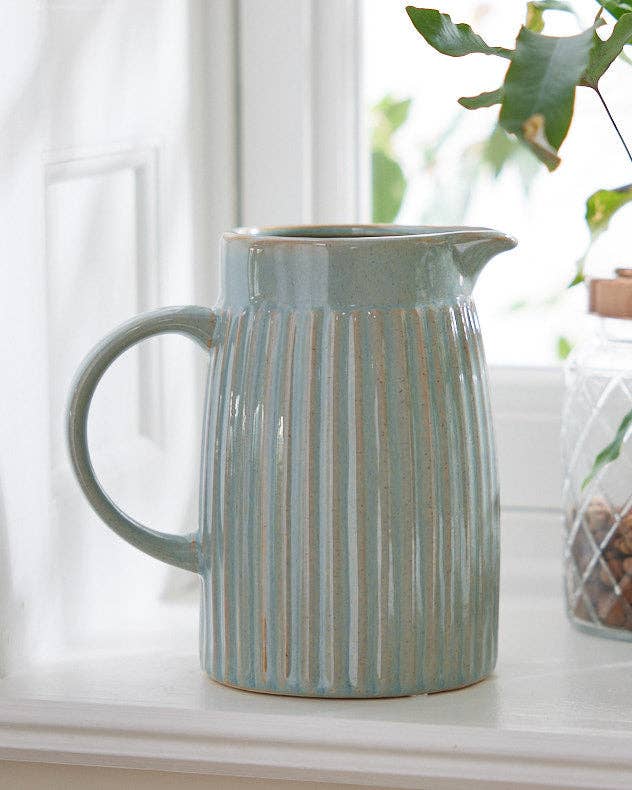 Ribbed Blue Pitcher Jug Vase