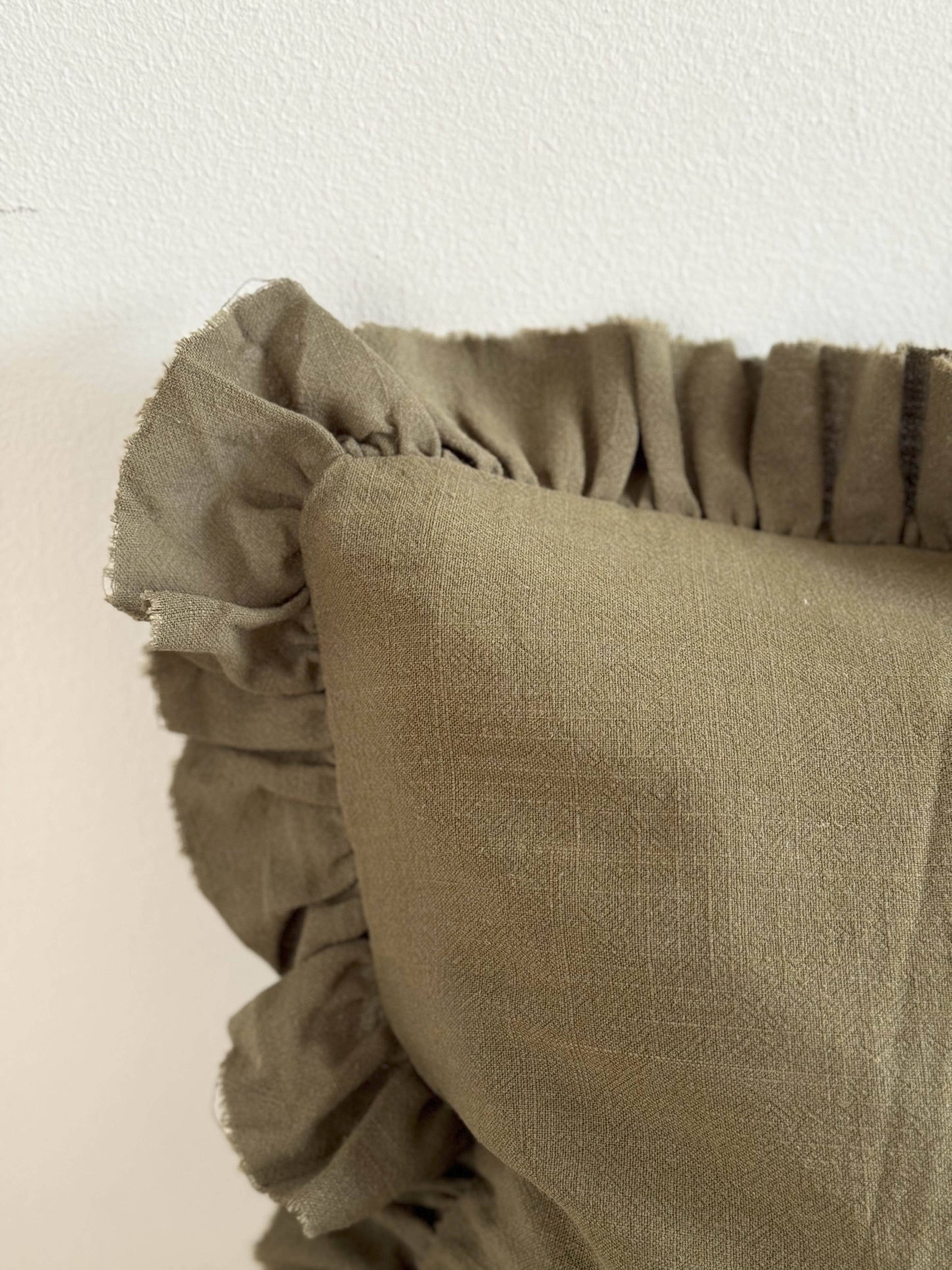Ruffled Linen Blend Cushion Cover 80x30 - Olive