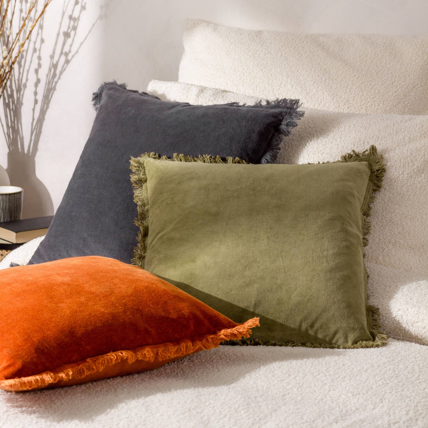 Moss frayed edge cushion