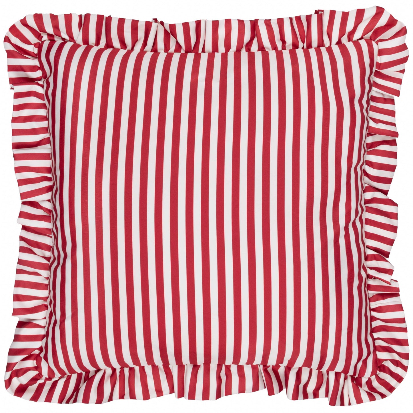 Millie Ruffle Striped Outdoor Cushion Candy Red