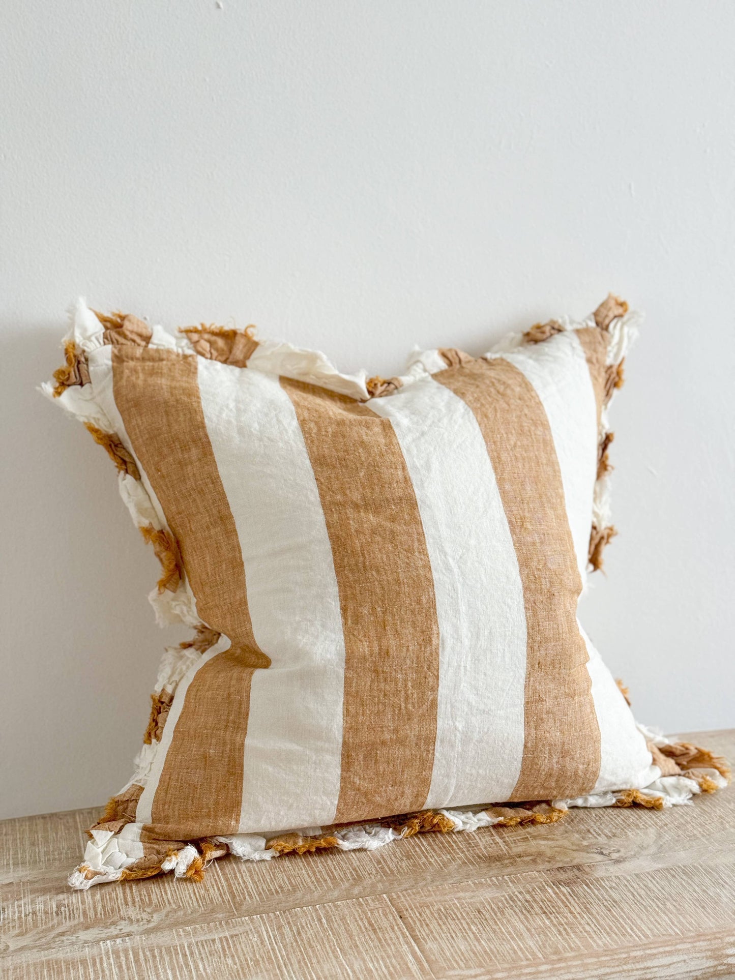 Ruffled Linen Cushion Cover – Mustard Wide Stripe