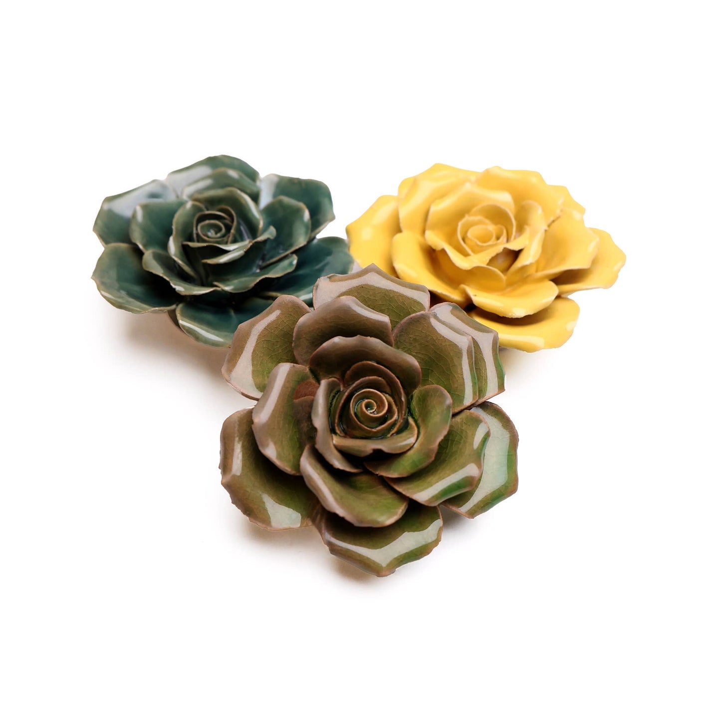 Ceramic Flower wall decor - Rose Green