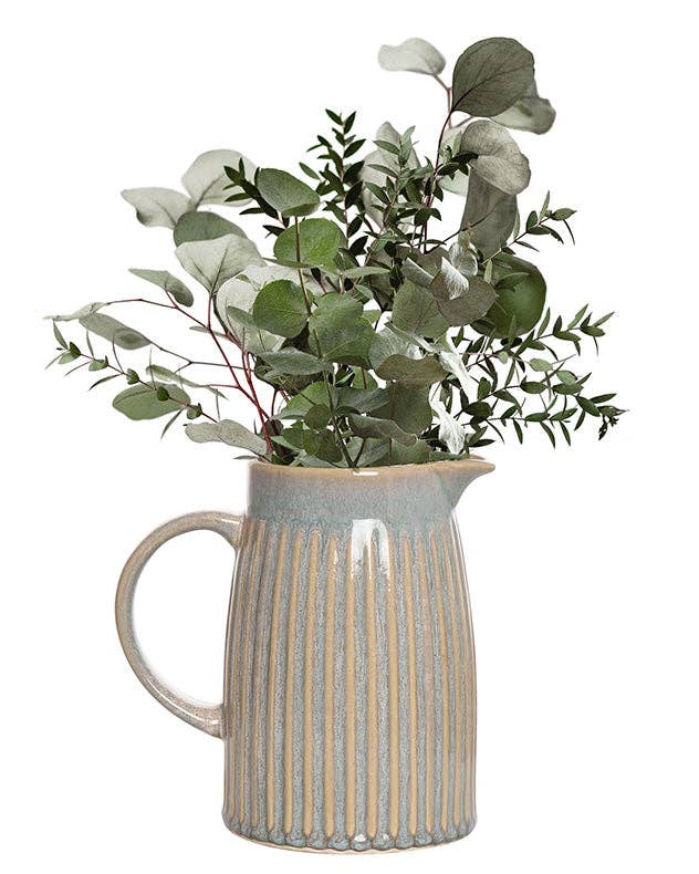 Ribbed Blue Pitcher Jug Vase