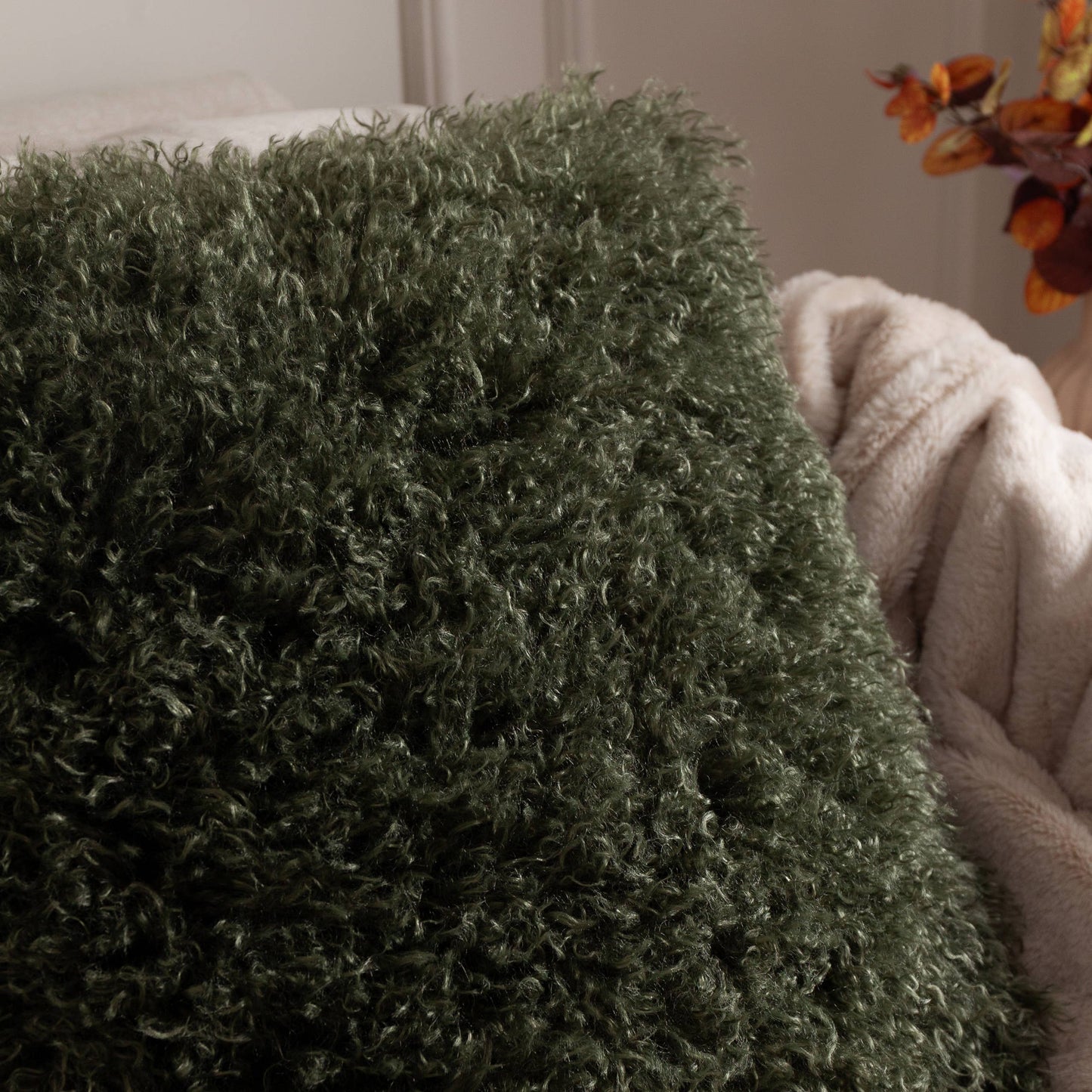 Rowan Faux Fur Cushion Khaki