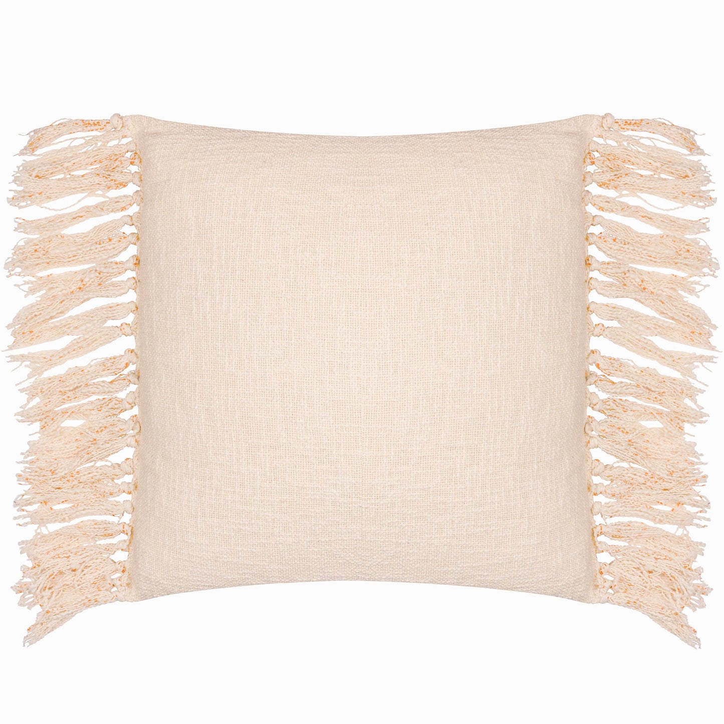 Boho tassel cushion in ecru and mastard