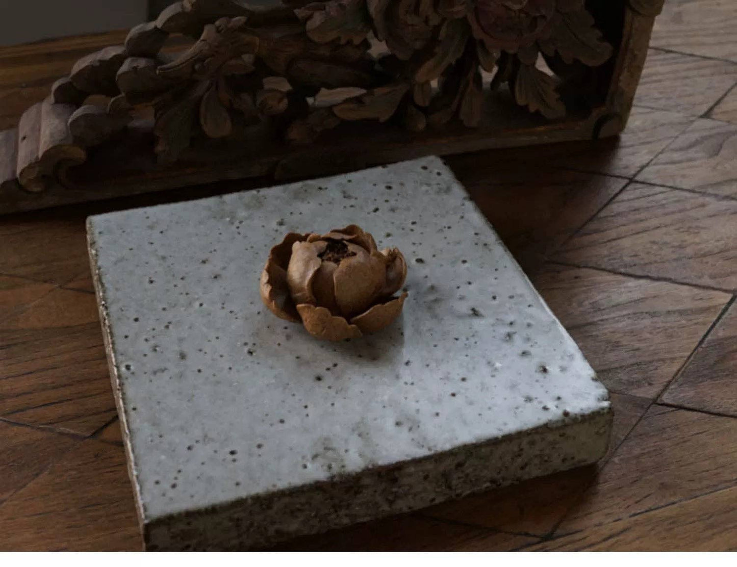 Handmade Brown Incense Holder / Ornament - Brown Lotus flower