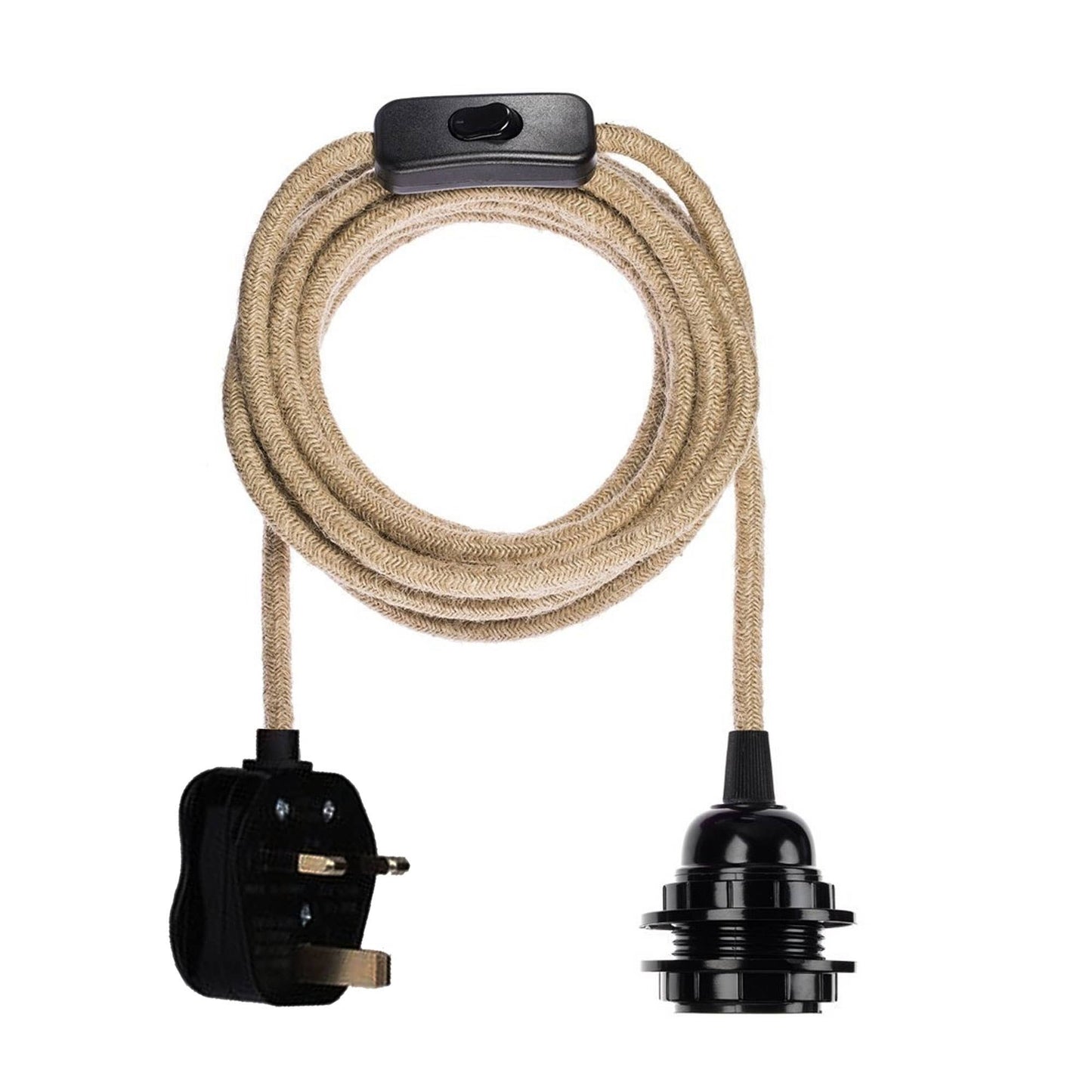 2M Hemp Fabric Cable UK Plugin for Pendant / wall Lamp E27 fitting