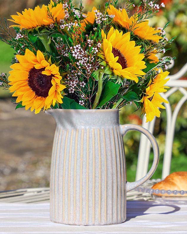 Ribbed Blue Pitcher Jug Vase