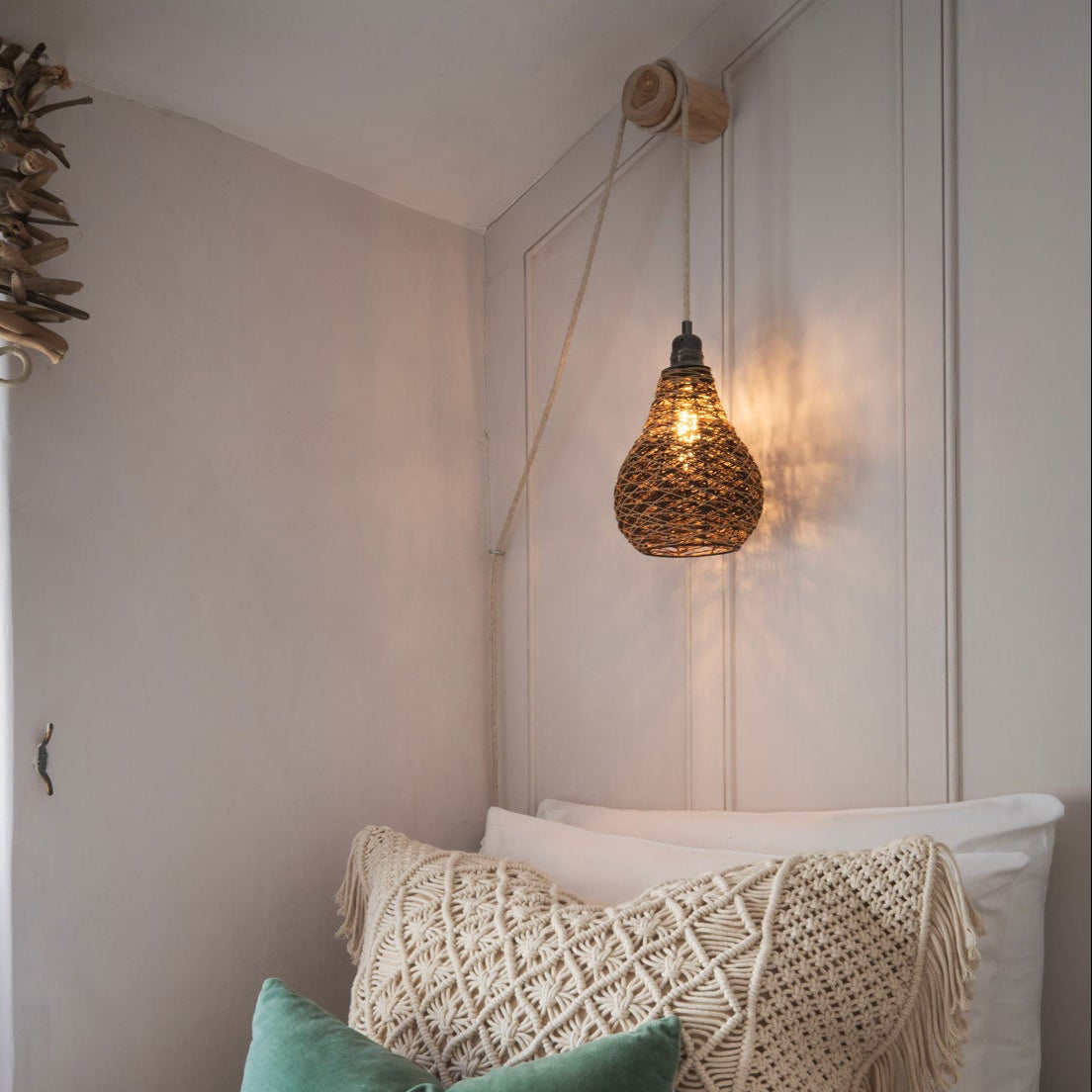 2M Hemp Fabric Cable UK Plugin for Pendant / wall Lamp E27 fitting