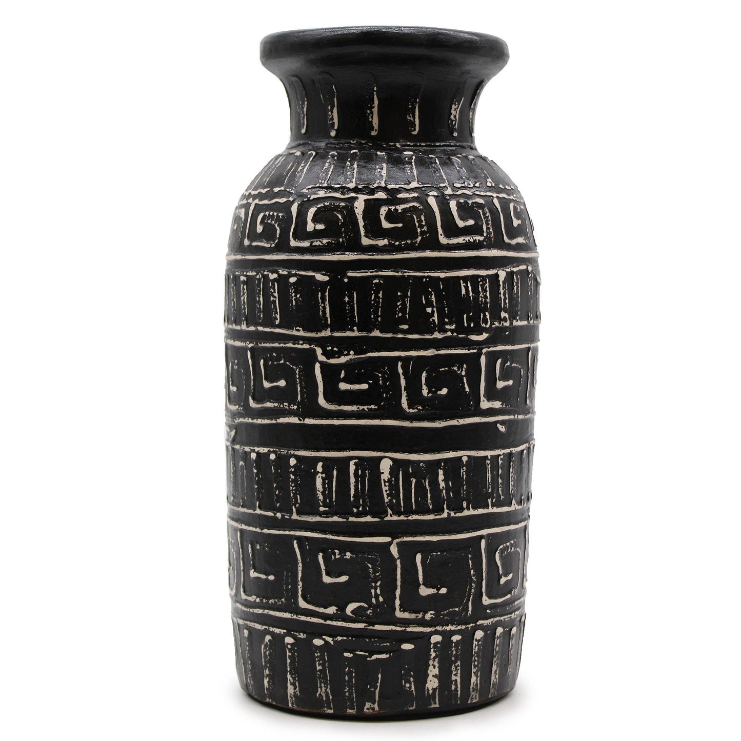 Black Greek Motif Straight Vase