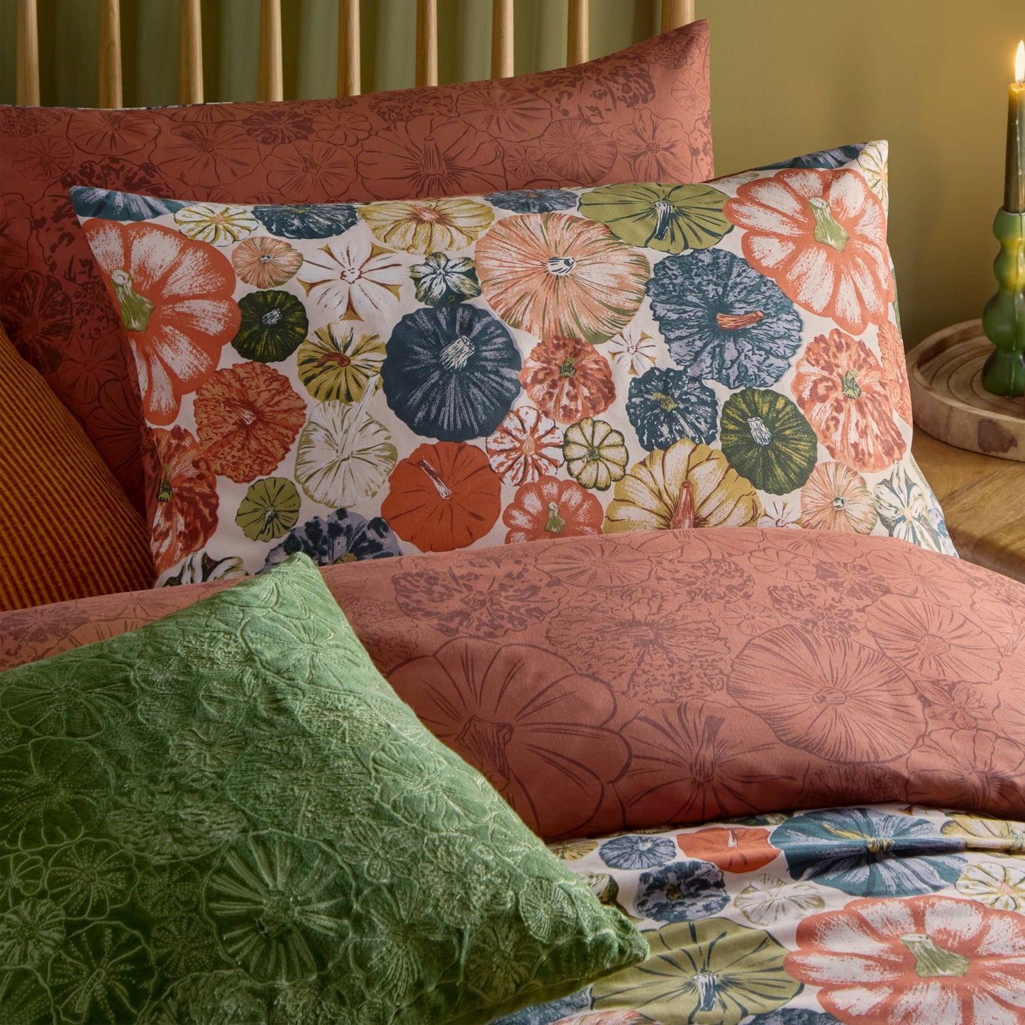 Picking Patch Embroidered Velvet Cushion cover Greenwood