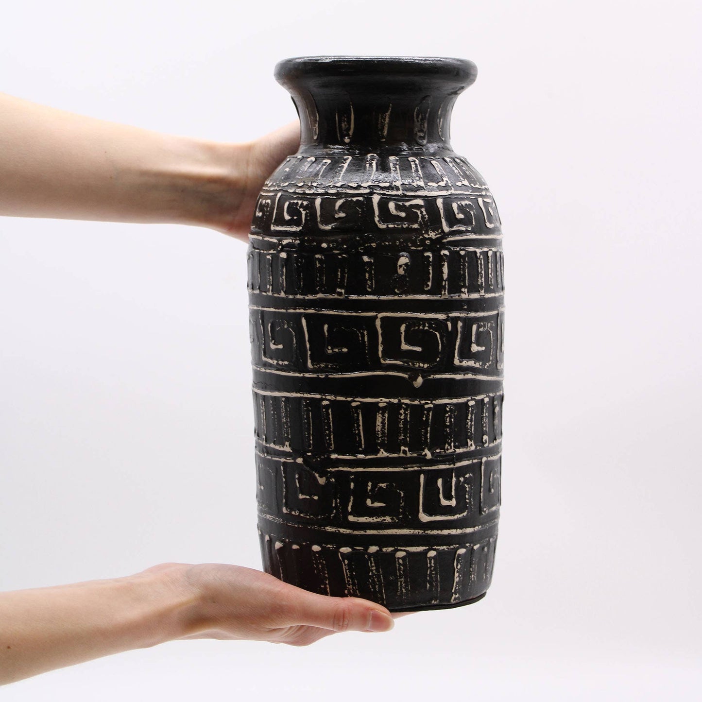 Black Greek Motif Straight Vase