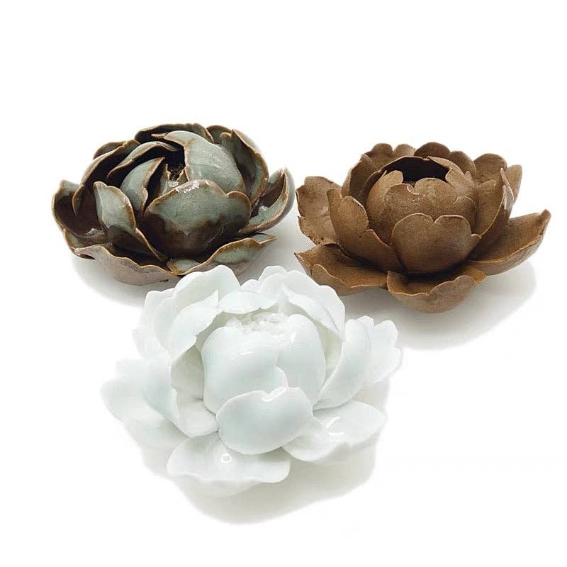 Handmade Brown Incense Holder / Ornament - Brown Lotus flower