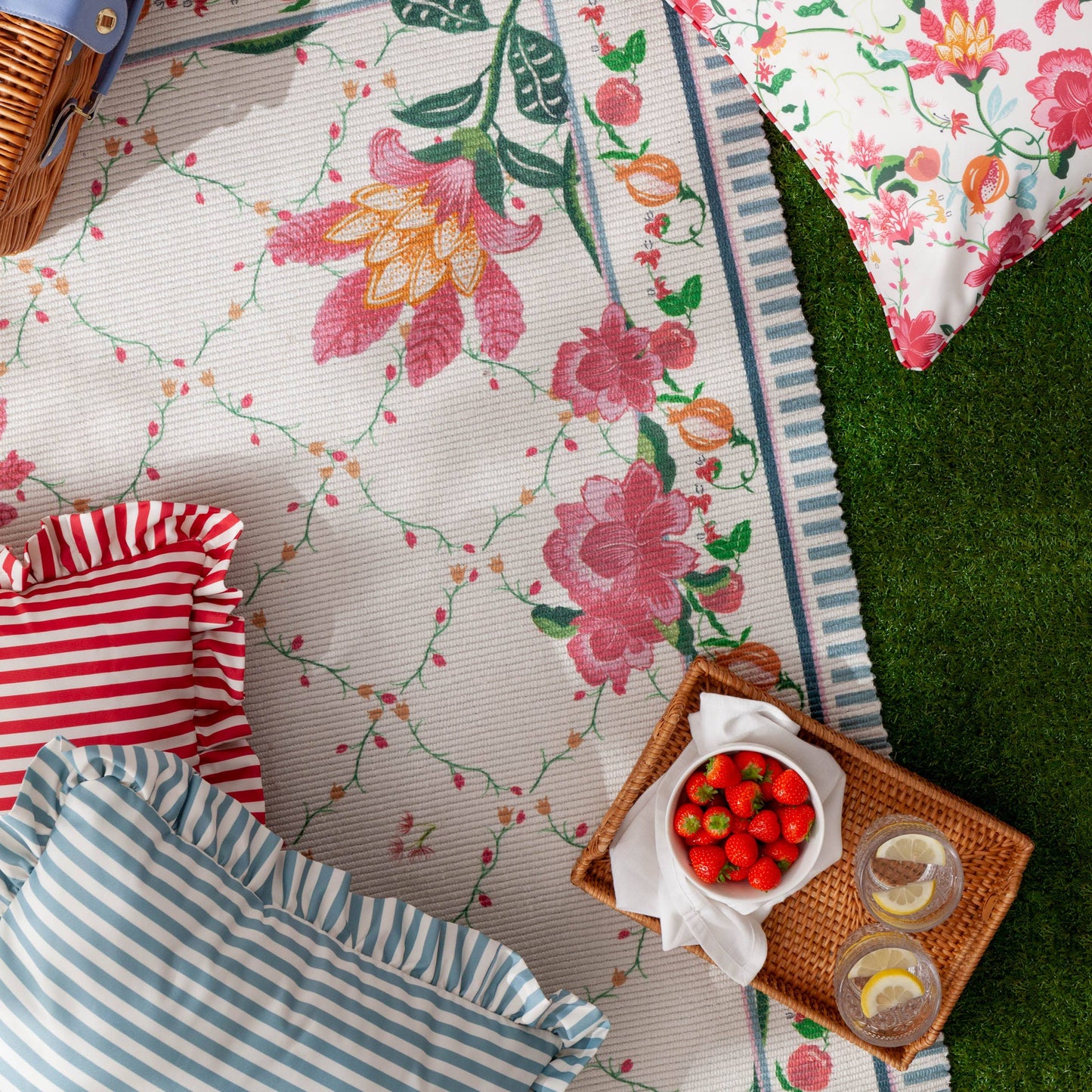 Millie Ruffle Striped Outdoor Cushion Candy Red