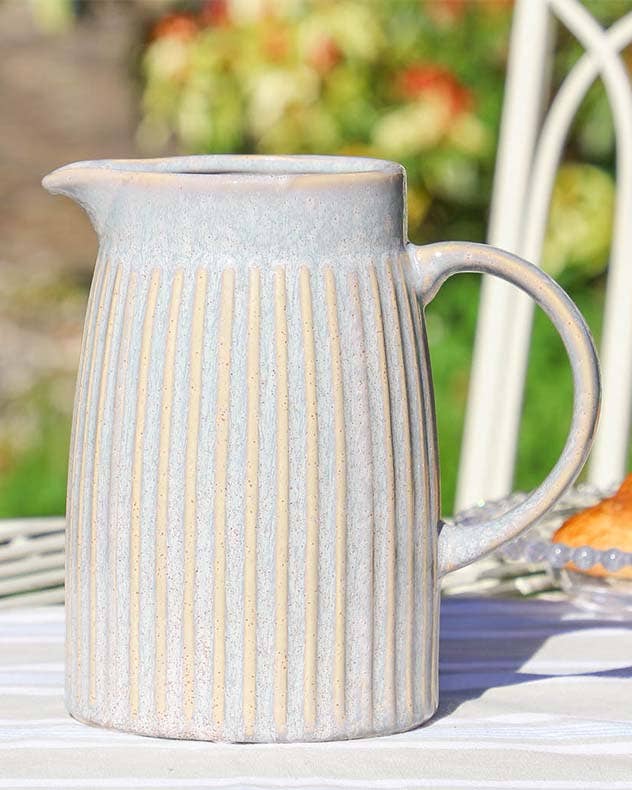 Ribbed Blue Pitcher Jug Vase