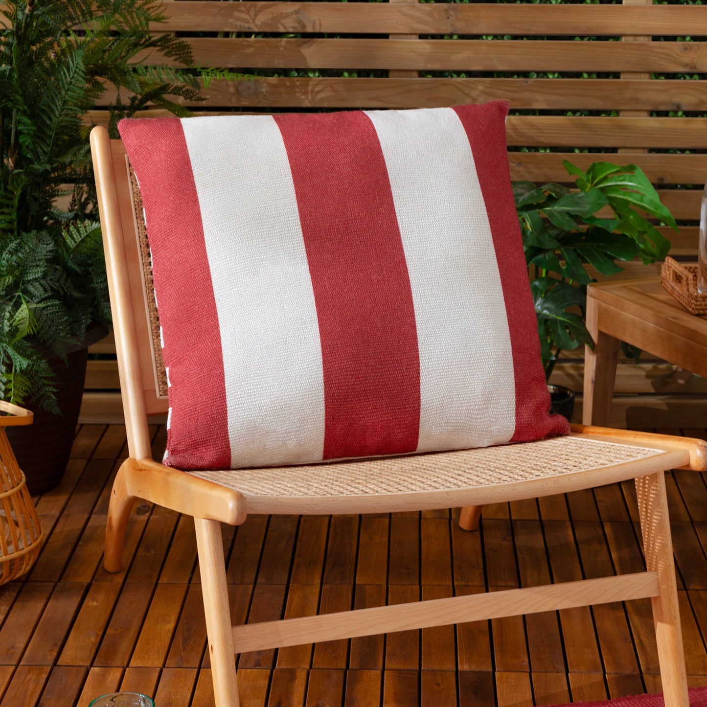 Deck Stripe Woven Outdoor Cushion White/Red