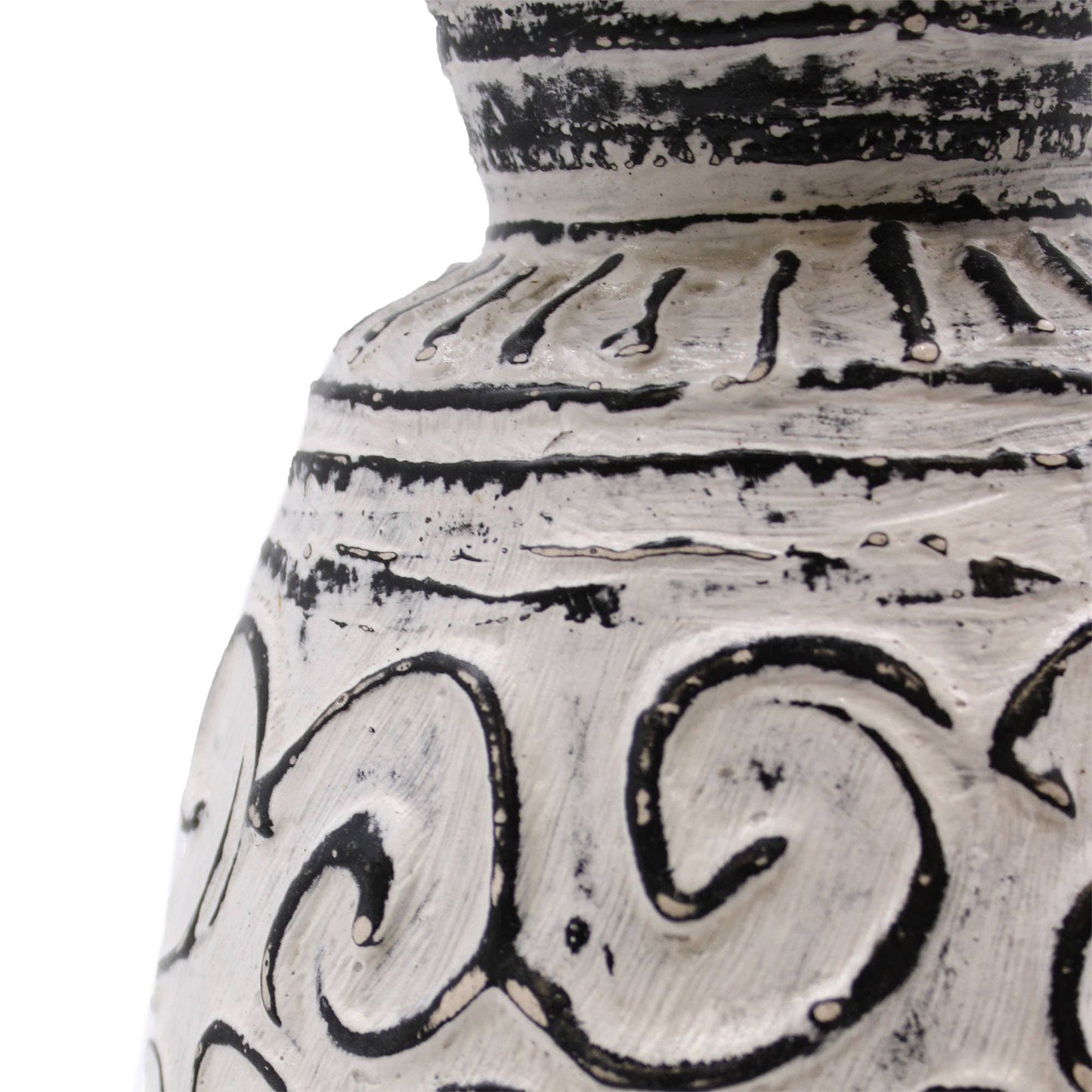 Lombok swirls decorated ceramic Vase - Cream / grrey
