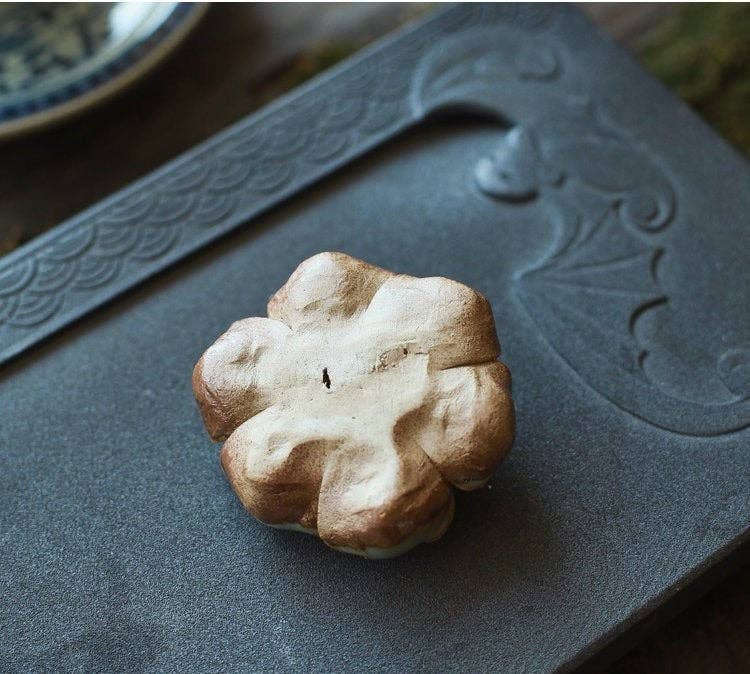 Handmade Ceramic incense burner lotus flower -Green