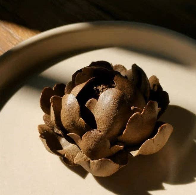 Handmade Brown Incense Holder / Ornament - Brown Lotus flower
