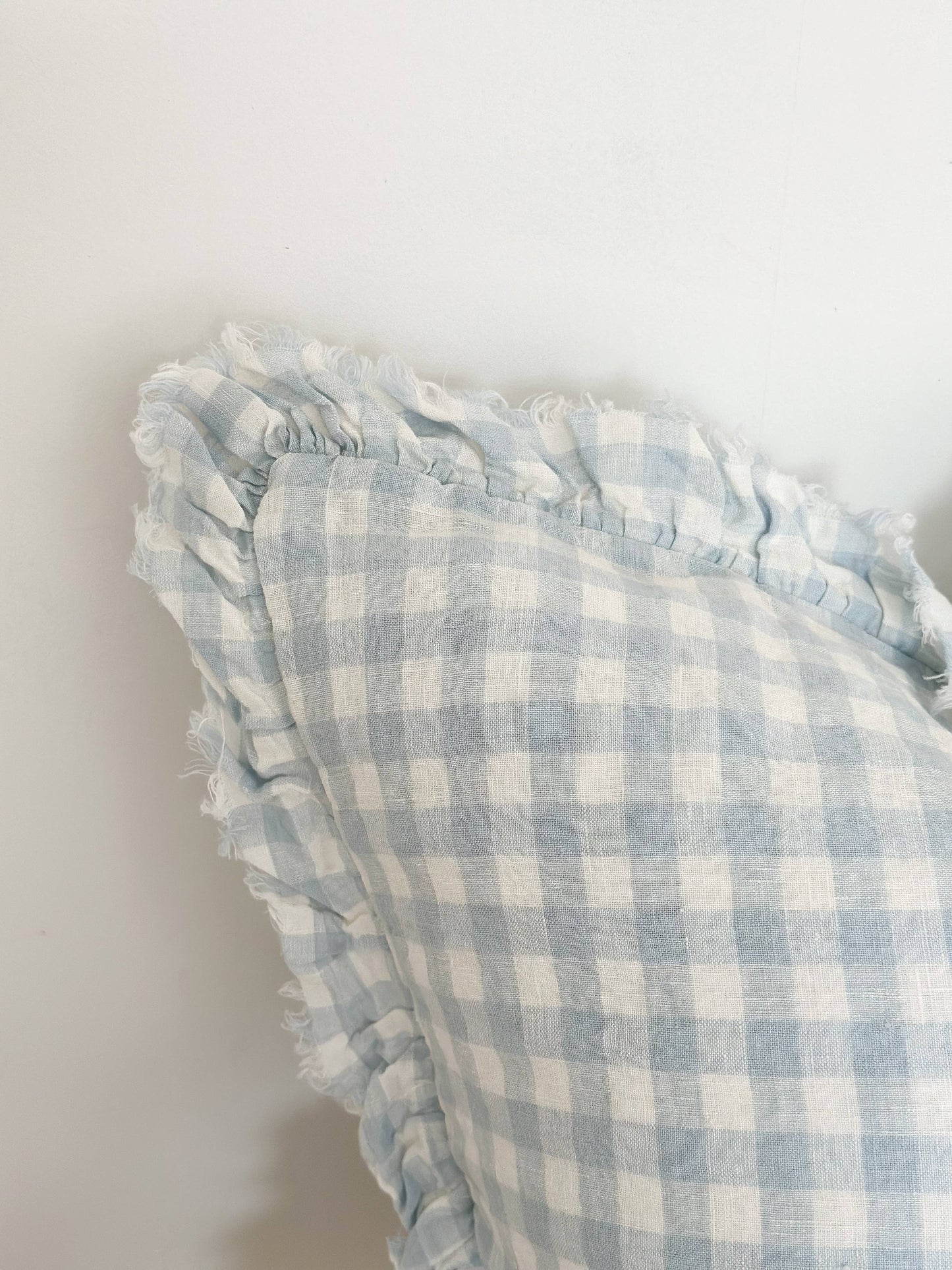 Blue Gingham Ruffled Linen Cushion Cover 45x45