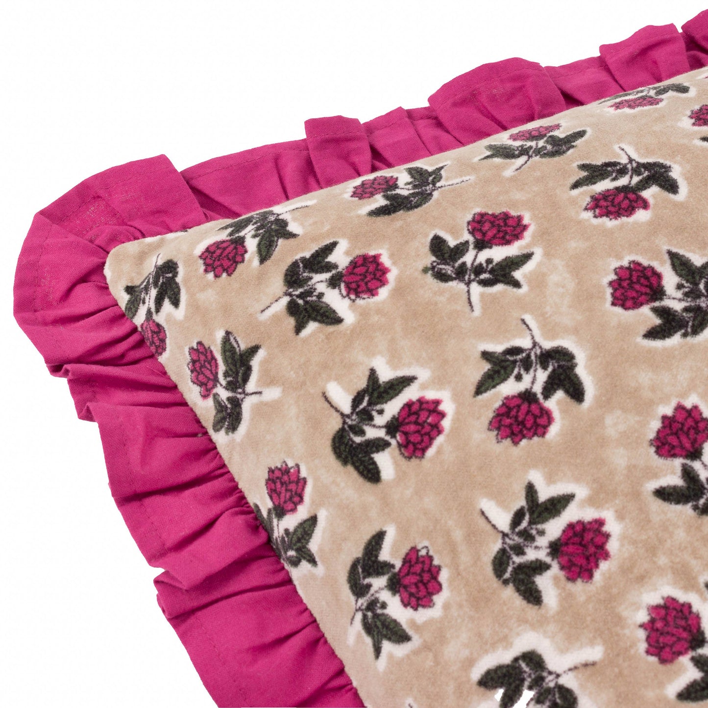 Floral velvet and pint ruffle Printed Cushion