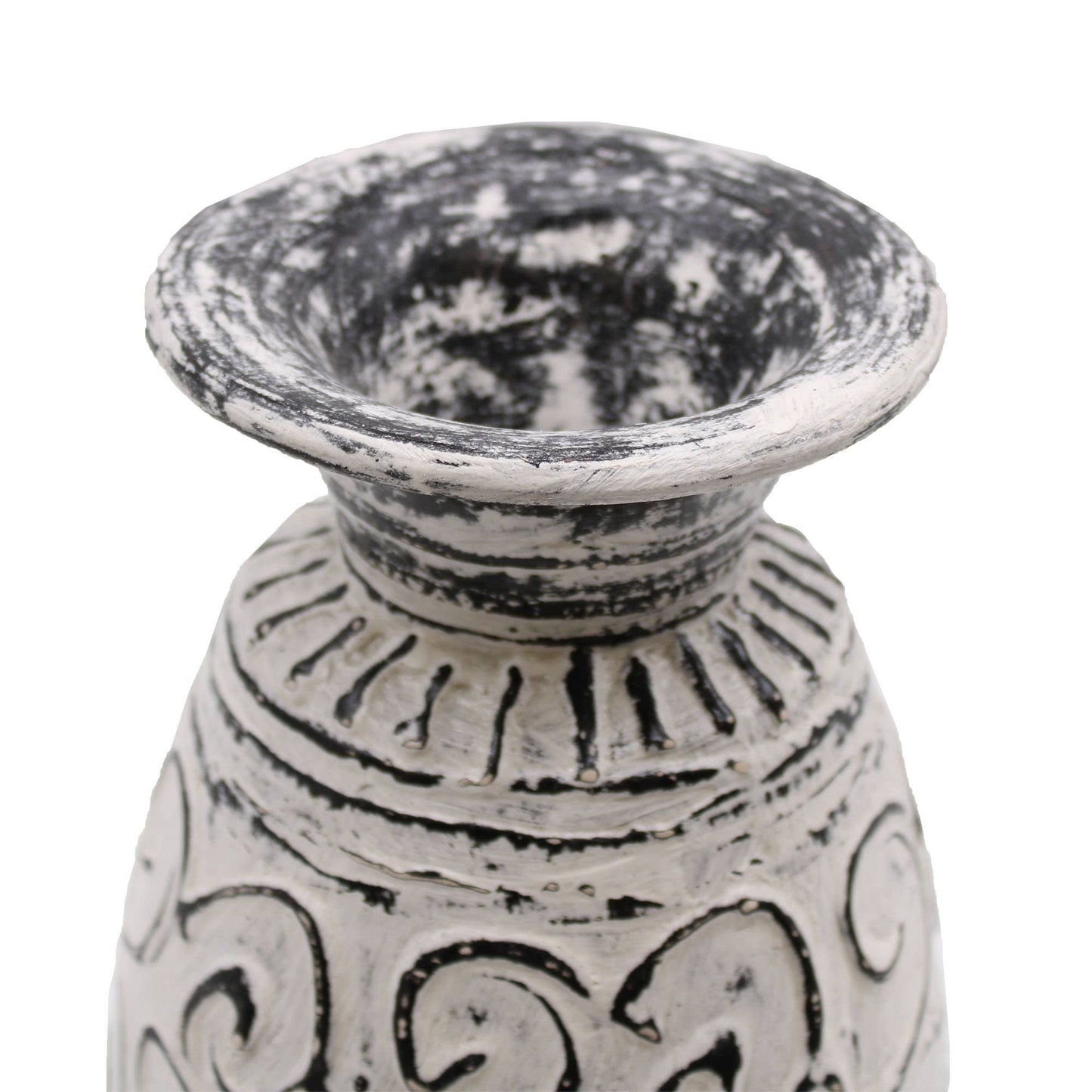 Lombok swirls decorated ceramic Vase - Cream / grrey