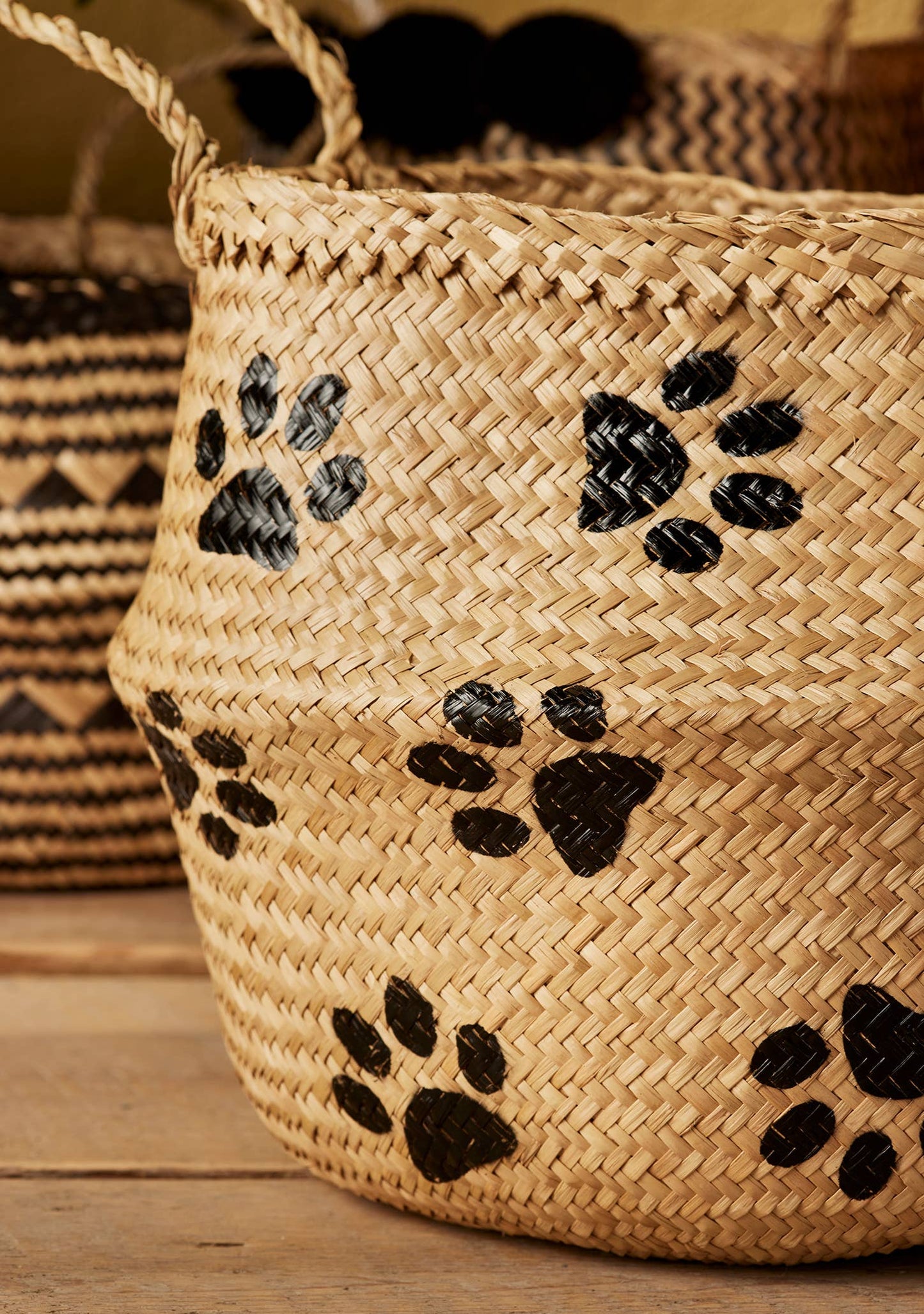 Paw Print Seagrass Basket Large