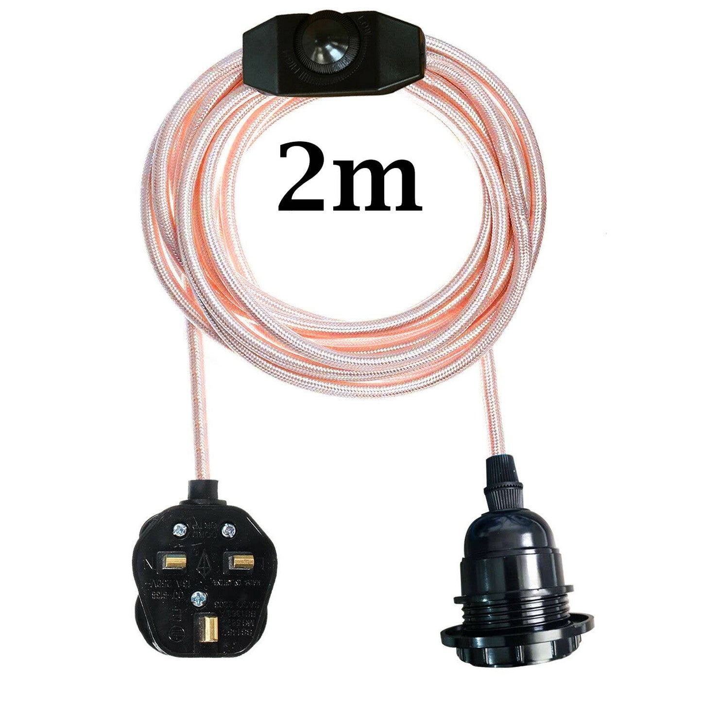 2M Hemp Fabric Cable UK Plugin for Pendant / wall Lamp E27 fitting