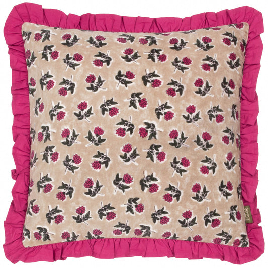Floral velvet and pint ruffle  Printed Cushion