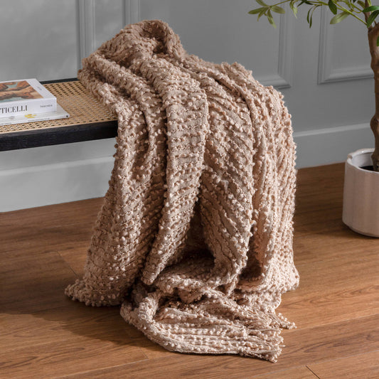Arvo Woven Tasselled Throw - Plaster