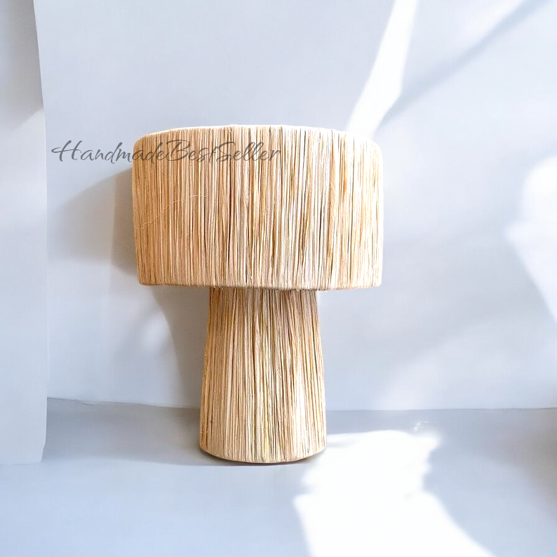 Handwoven Natural Raffia Lamp – Artisan Moroccan Table Light