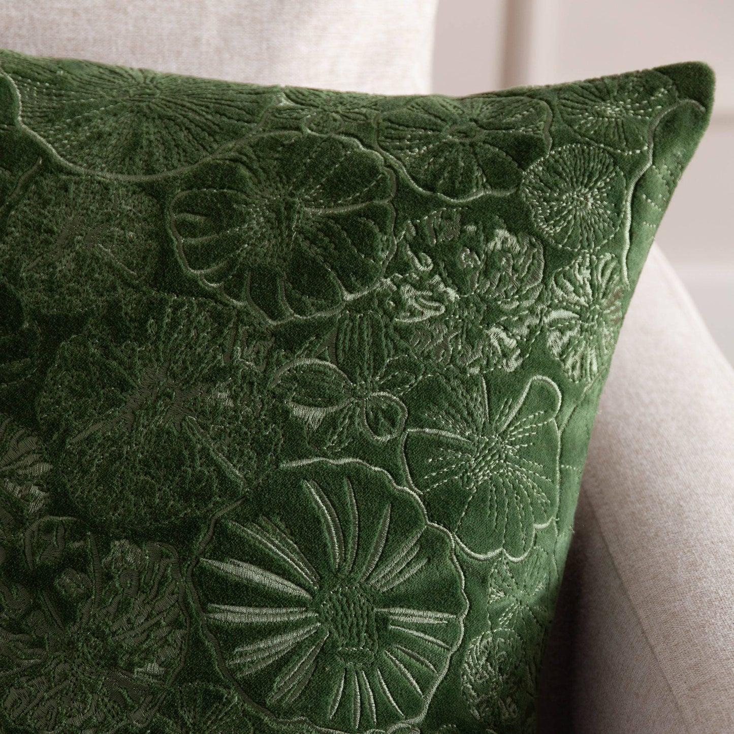 Picking Patch Embroidered Velvet Cushion cover Greenwood