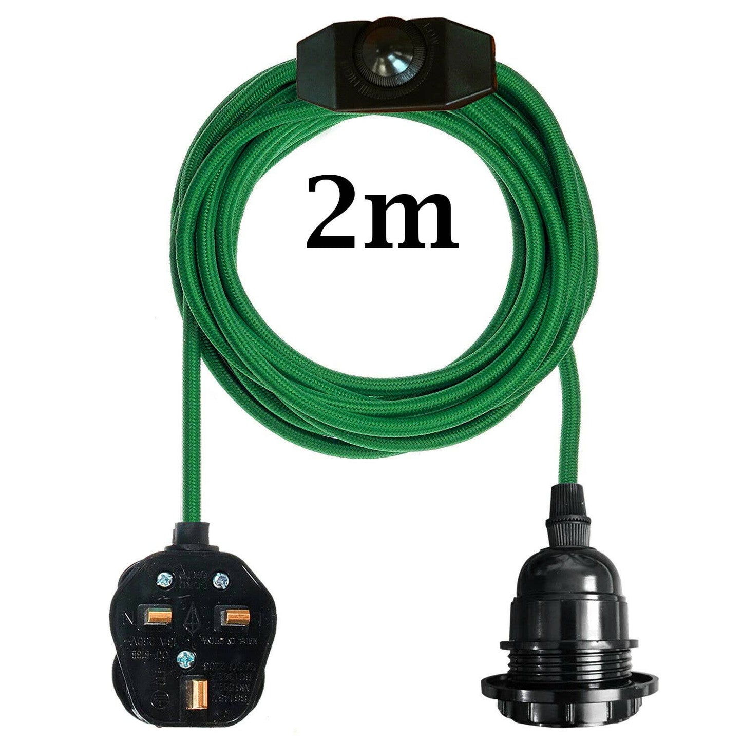 2M Hemp Fabric Cable UK Plugin for Pendant / wall Lamp E27 fitting