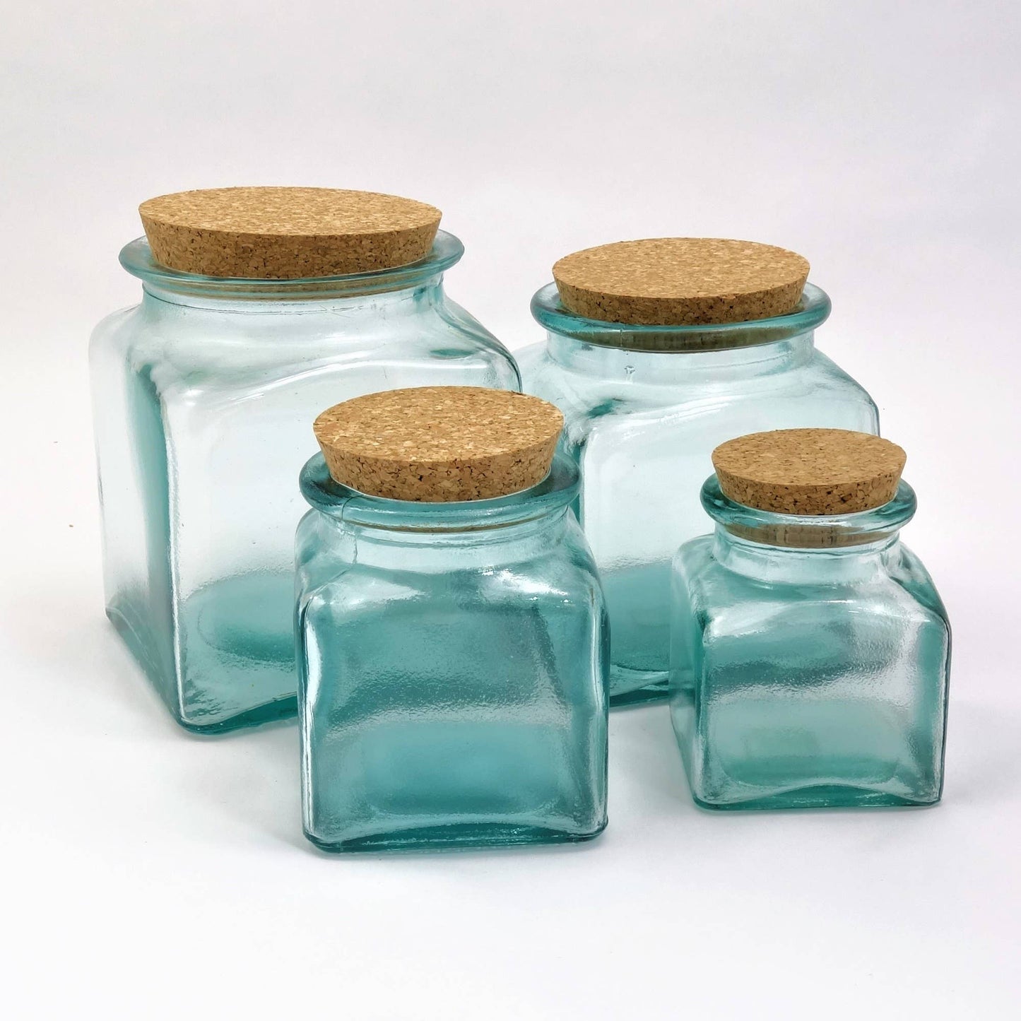 recycled glass Square Storage Jars with a Cork Lid