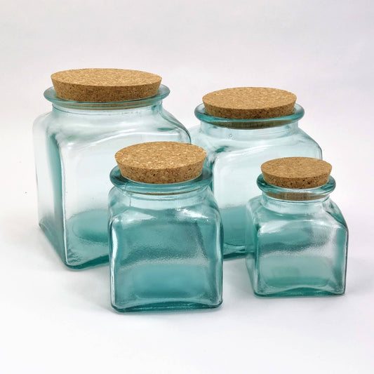 recycled glass Square Storage Jars with a Cork Lid