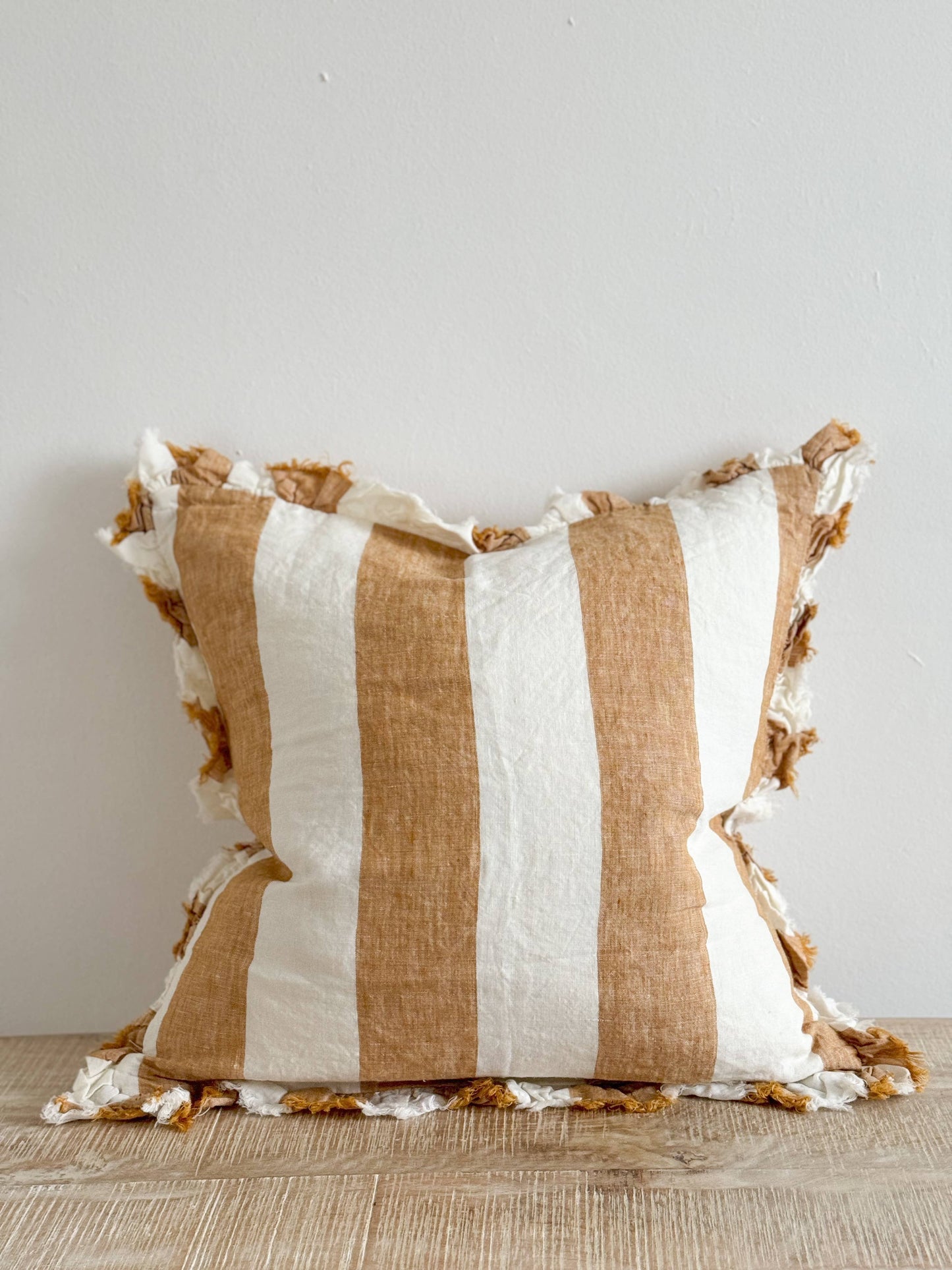 Ruffled Linen Cushion Cover – Mustard Wide Stripe