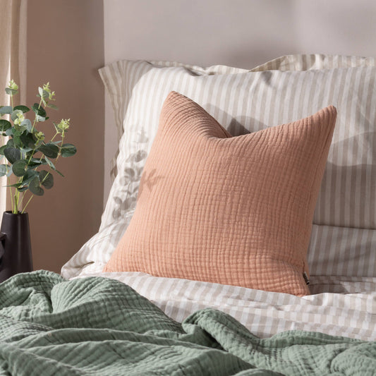 Lark Muslin Crinkle Cotton Cushion Pink Clay