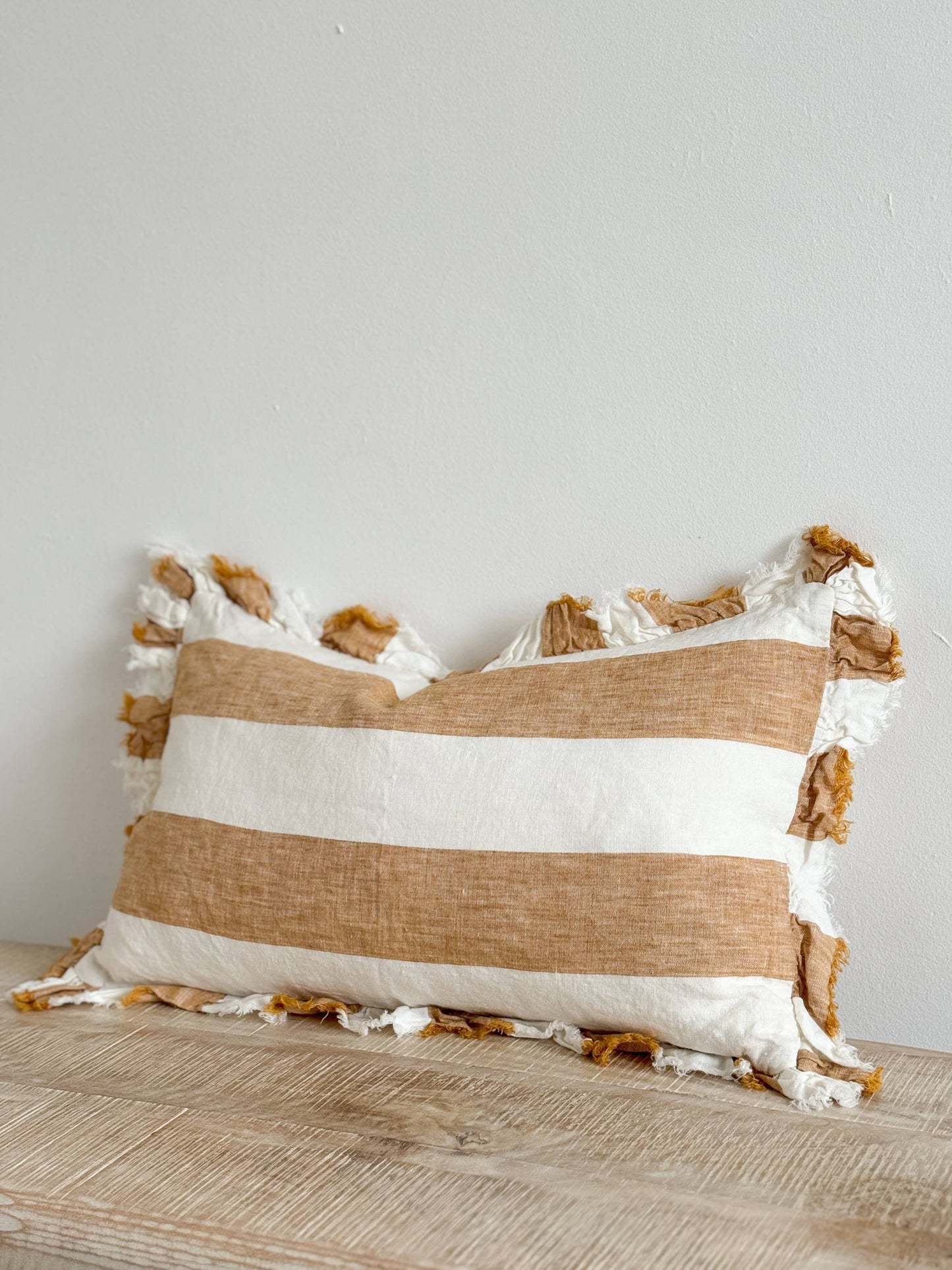Ruffled Linen Cushion Cover – Mustard Wide Stripe