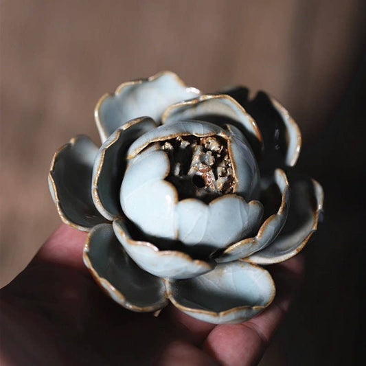 Handmade Ceramic incense burner lotus flower -Green