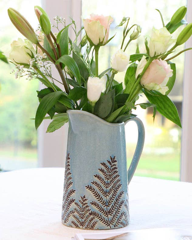 Ribbed Blue Pitcher Jug Vase