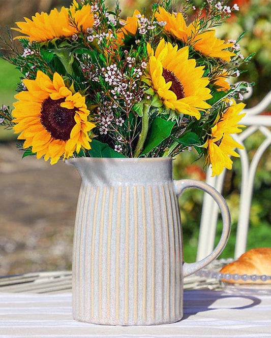 Ribbed Blue Pitcher Jug Vase