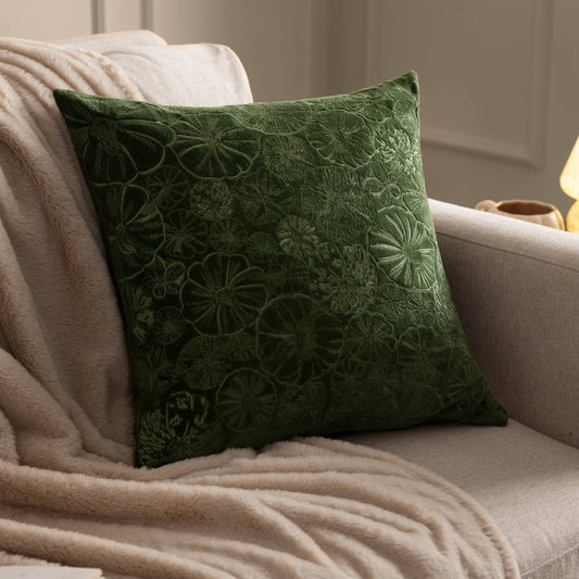 Picking Patch Embroidered Velvet Cushion cover Greenwood
