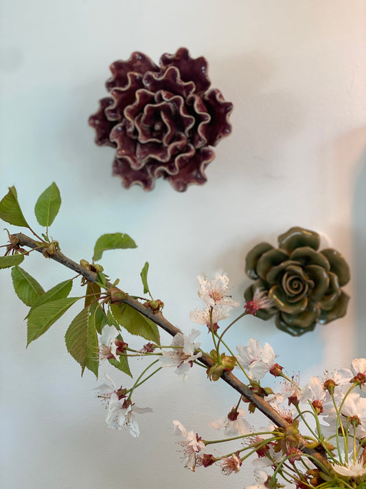 Ceramic Flower wall decor - Rose Green