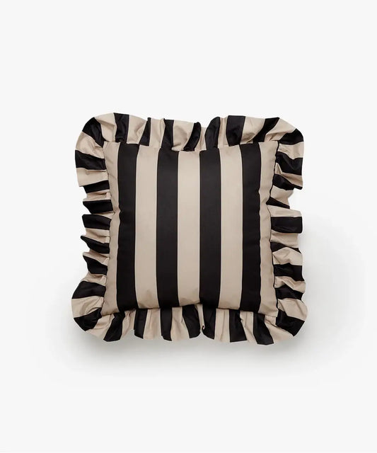 Outdoor Pillow Ruffle Black/Beige