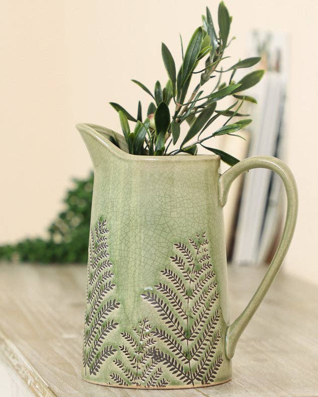 Green Fern Pitcher Jug Vase