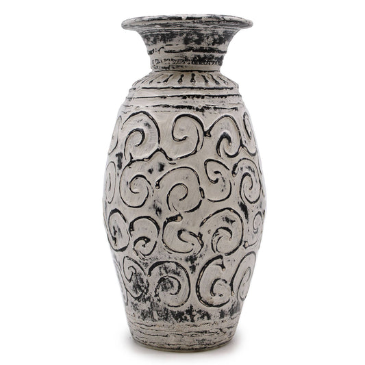Lombok swirls decorated ceramic Vase - Cream / grrey